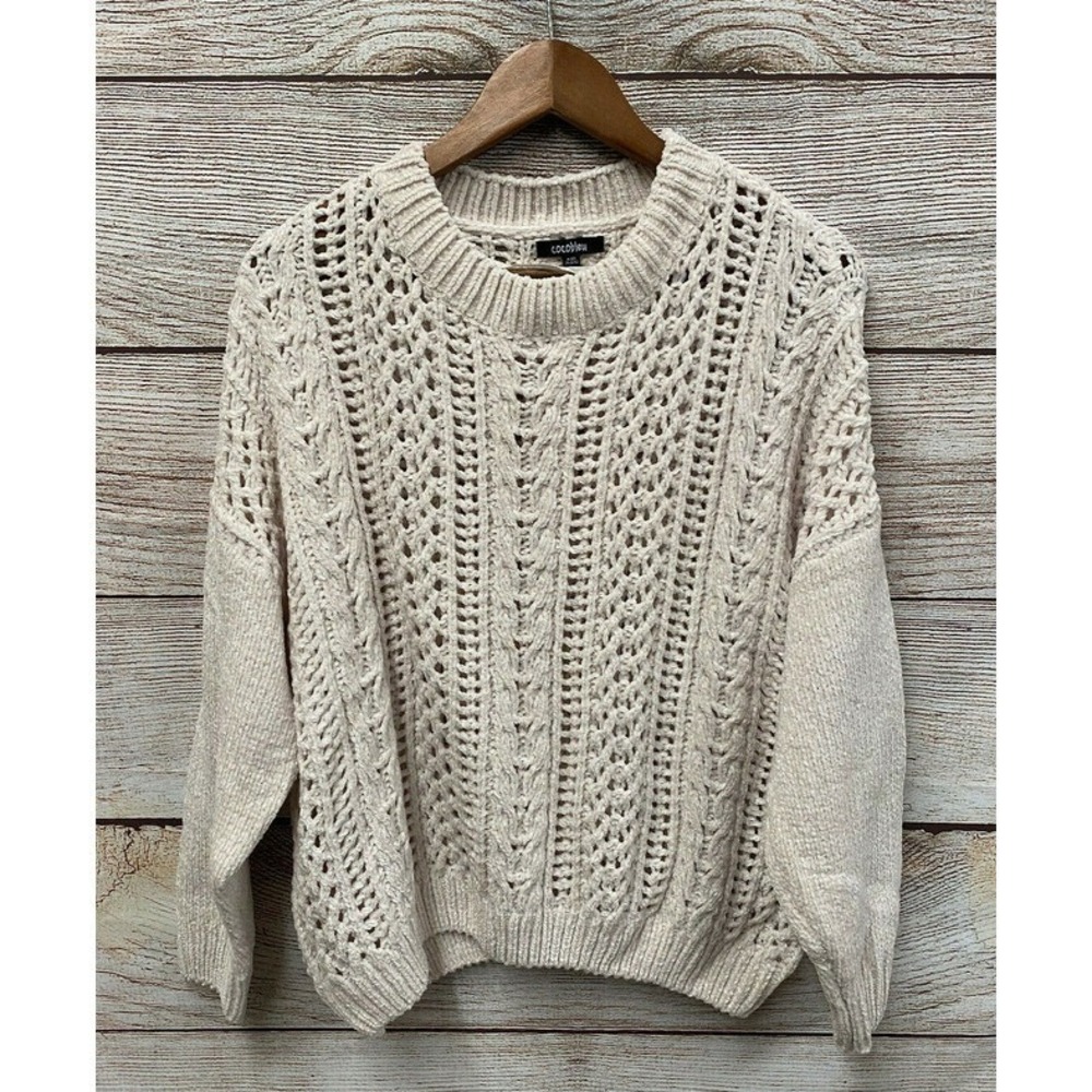 Cocobleu Sweater Womens Size Large Ivory Cozy Super Soft Open Stitch Sweater New